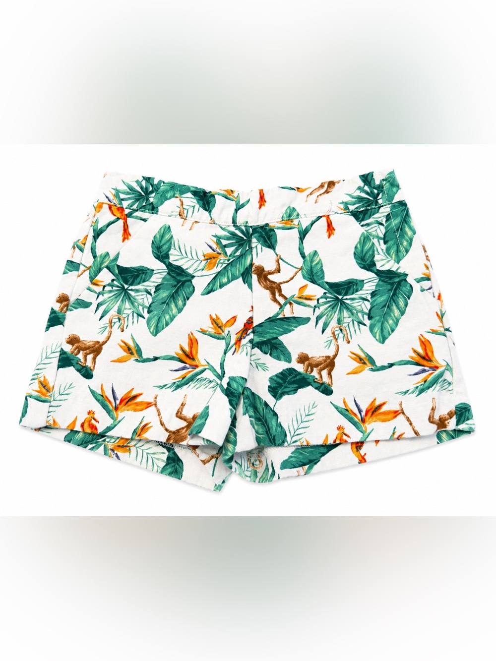 Tropical Leaf & Monkey Print Women’s Shorts - White/Green